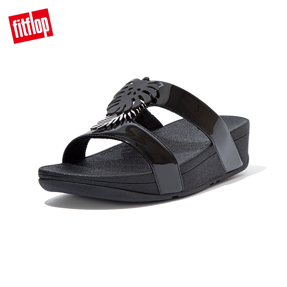 【FitFlop】LOTTIE  JUNGLE LEAF SLIDES熱帶葉飾H型涼鞋-女(靚黑色)