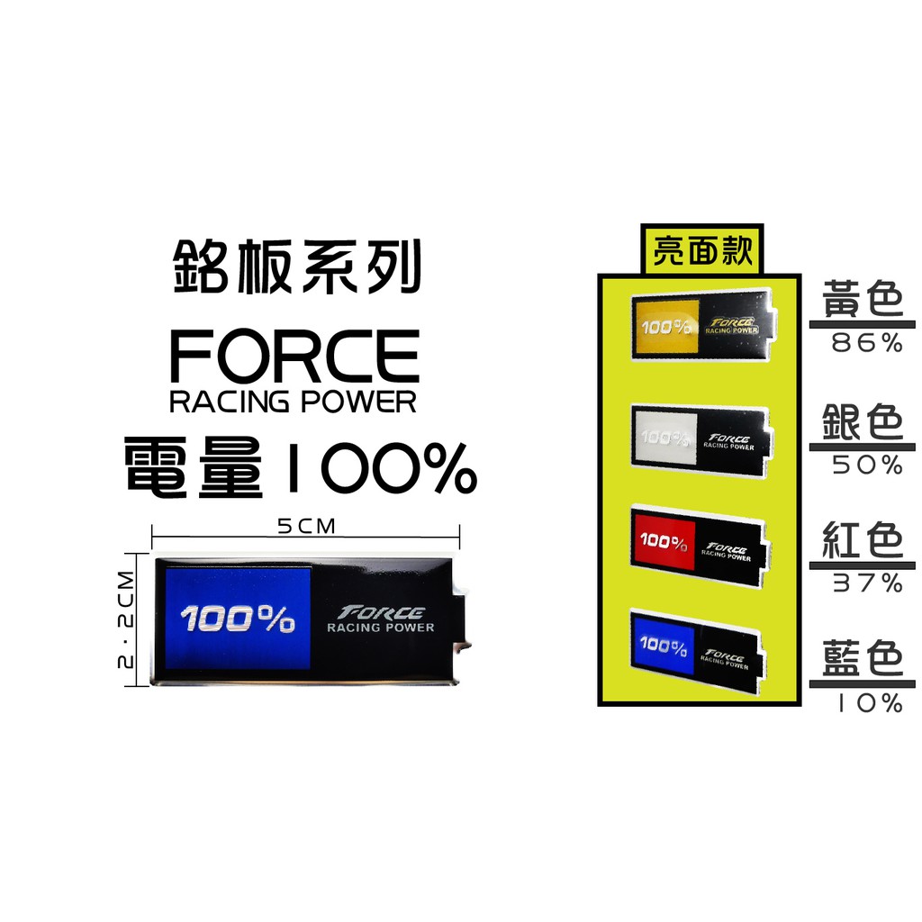 銘版系列 亮面款 FORCE 電池100% 車貼 貼片 可貼所有車系 勁戰 S妹 大B RS GTR 四代 五代