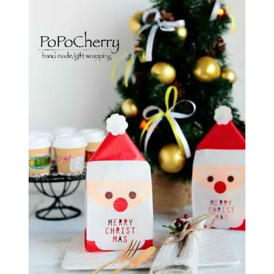 ☆PoPo Cherry☆聖誕老公公 點心袋 西點袋 包裝袋 糖果袋 餅乾袋 蛋糕袋 牛軋糖袋 巧克力袋 立體 平口袋