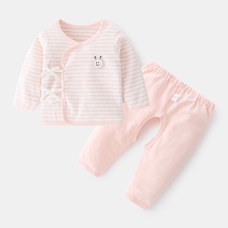 【HOT 本鋪】嬰幼兒兩件式 純棉套裝 長袖長褲 分體內衣褲 初生和尚服 綁帶 舒適 透氣 母嬰