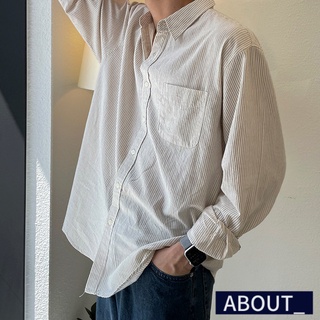 【ABOUT_歐巴】簡約休閒免燙條紋襯衫 韓 上衣 長袖襯衫 外套 百搭 春夏 男