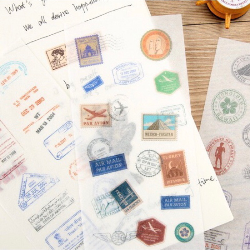 韓國創意手帳貼紙 復古郵票 學生手帳本工具套裝 裝飾貼紙6張入