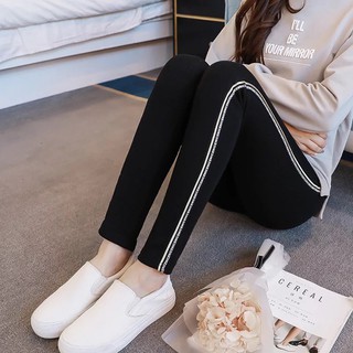 黑色孕婦綁腿, 白色邊框, 厚實, 光滑, 棉花糖彈性, 現代年輕設計, 韓國出口商品
