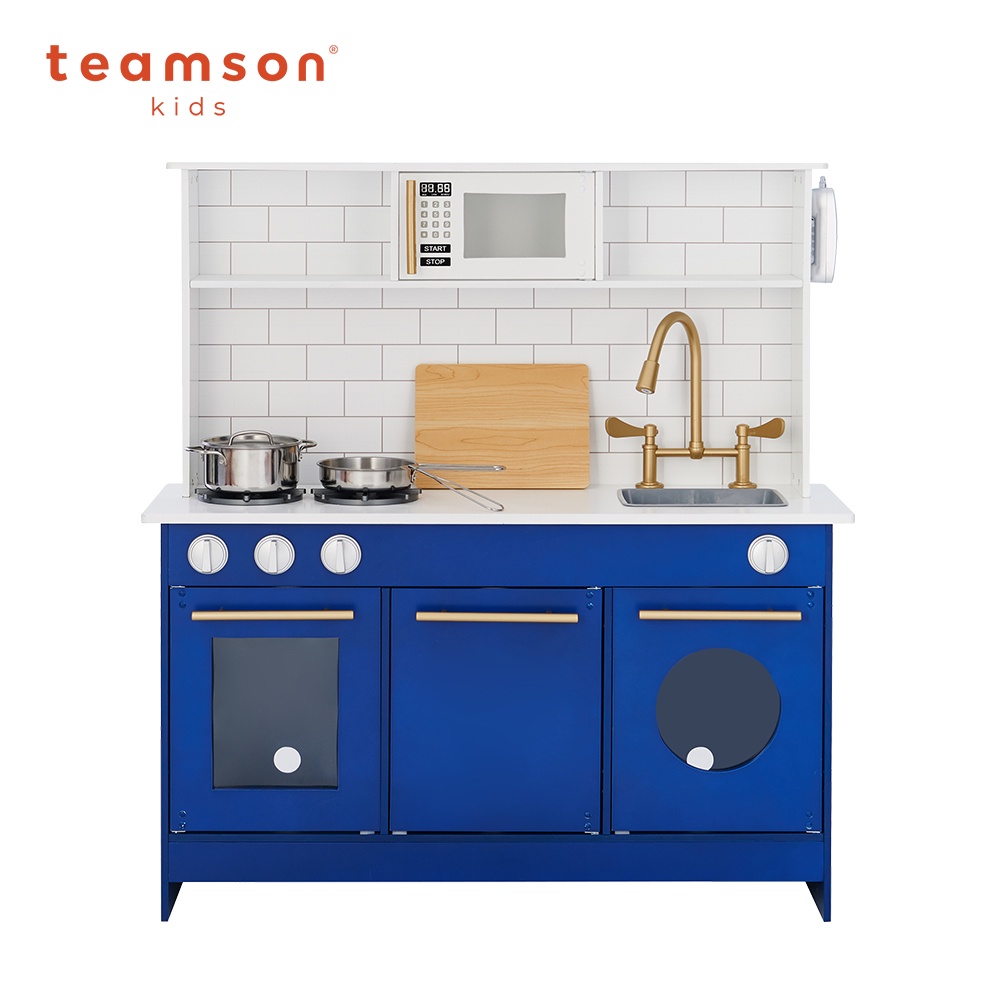 Teamson小廚師柏林現代木製廚房玩具(藍)