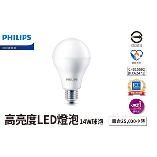 安心買~(含稅)PHILIPS飛利浦 LED 14W E27 A80 高亮度 節能燈泡 全電壓 白光/黃光