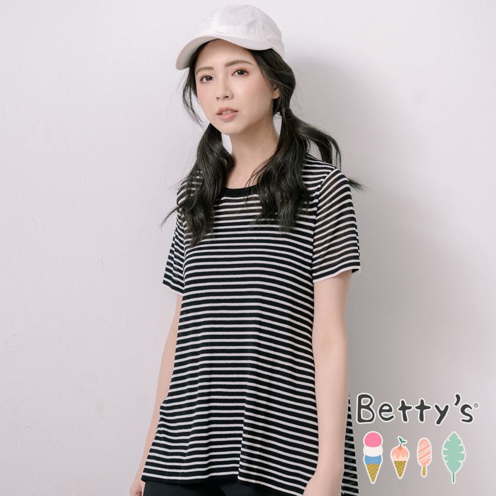 betty’s貝蒂思(81)後下襬開襟燕尾透膚針織衫(黑色)