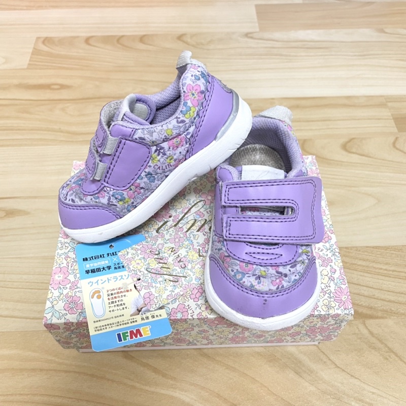 二手-日本🇯🇵IFME 紫色小花健康機能童鞋女童鞋 14cm