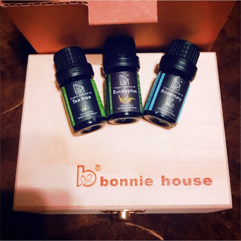 bonnie house 贈3瓶精油 精油木盒 茶樹精油 迷迭香精油 尤加利精油