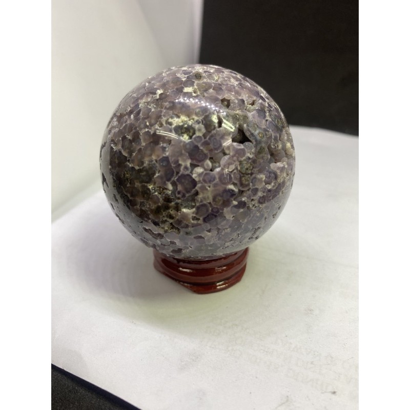 D1237天然寶石原礦/紫葡萄石原礦球/送球座 重量：258g 尺寸約：直徑59.4mm