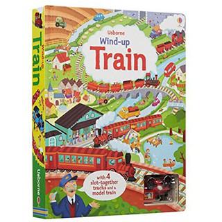 英文童書/WIND-UP TRAIN BOOK軌道書+火車/巴士公車/賽車/飛機 玩具書 Usborne 發條軌道拼圖