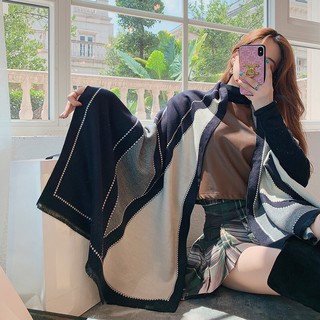 現貨-新款圍巾女韓版拼色仿羊絨秋冬保暖圍脖時尚氣質百搭長款披肩