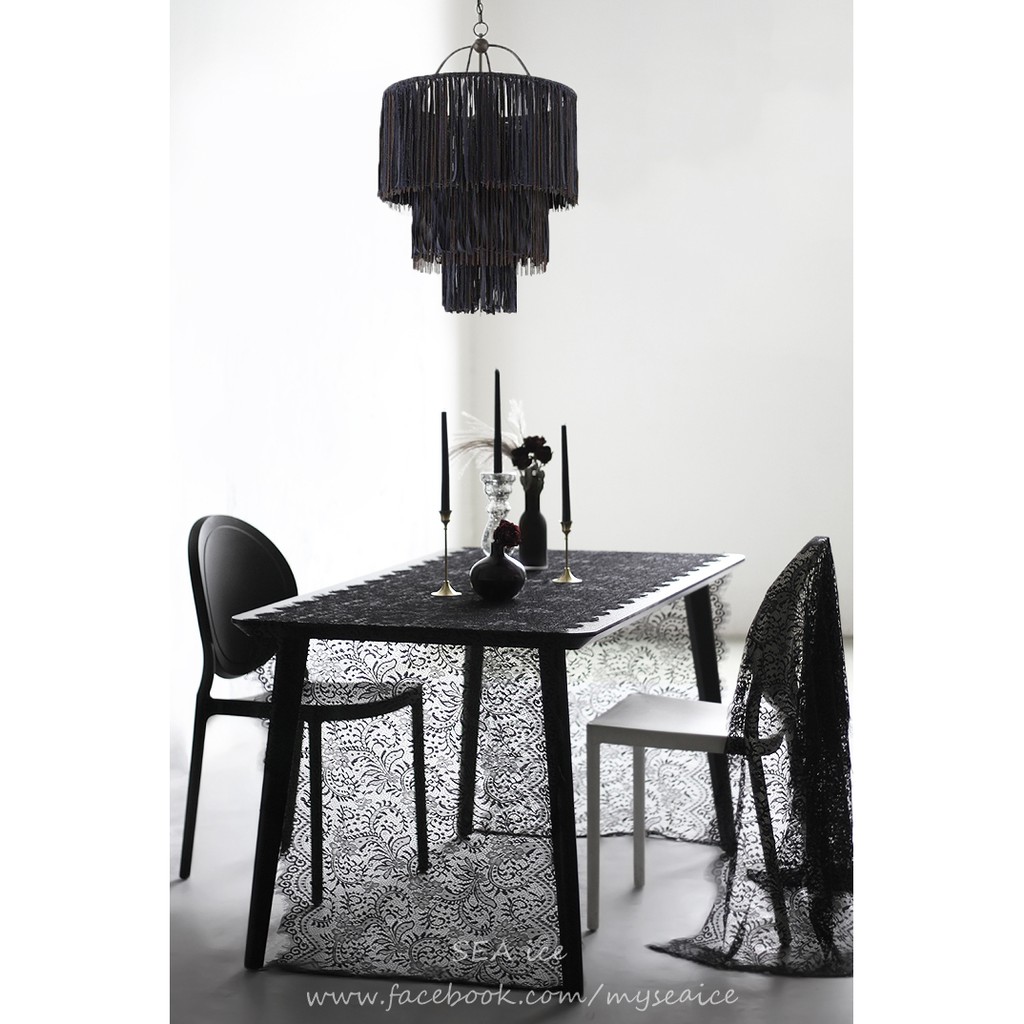 Sea Ice大推薦 北歐神秘黑蕾絲圖騰精緻花邊雕花桌布多種尺寸簍空透明感餐桌佈置桌旗蓋毯裝飾桌巾掛巾室內空間裝飾桌布
