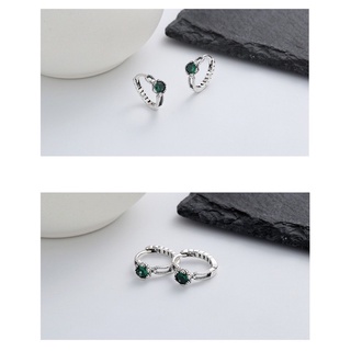 《現貨》韓國東大門 925純銀 法式綠鑽耳環 耳扣式 如意貓