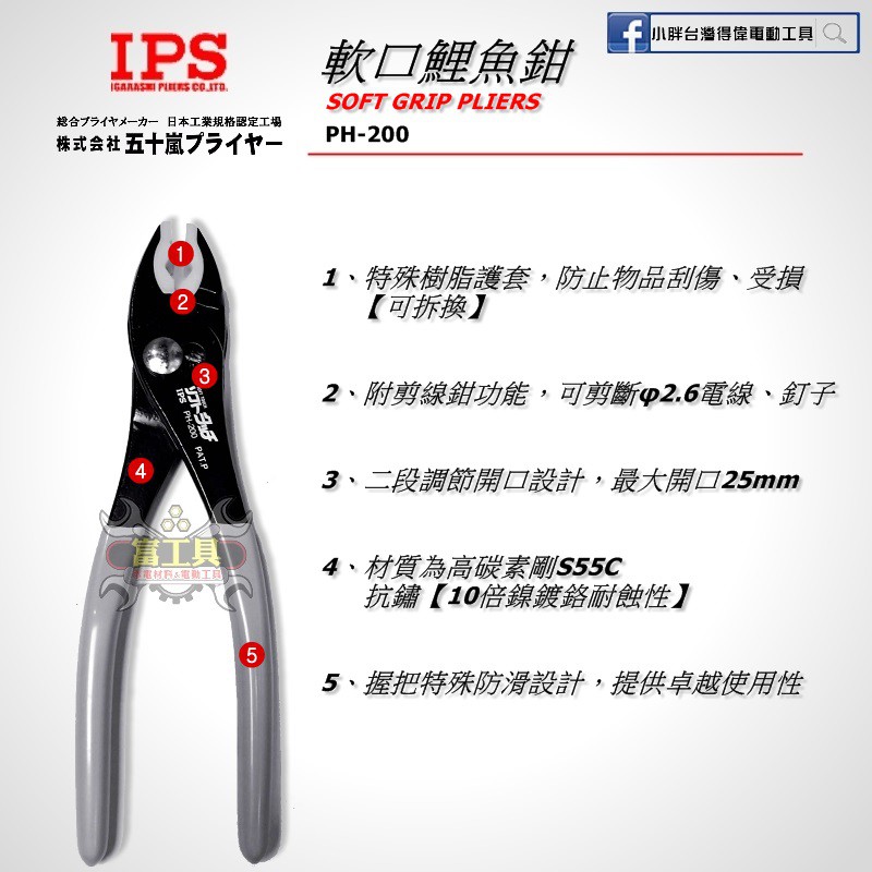 【富工具】日本IPS五十嵐 軟口鯉魚鉗 PH-200 ◎正品公司貨◎