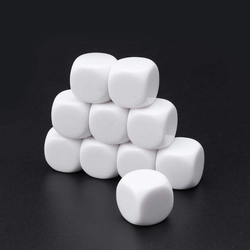 Wmmb 10 件亞克力骰子 6 面白色空白立方體教學道具遊戲配件