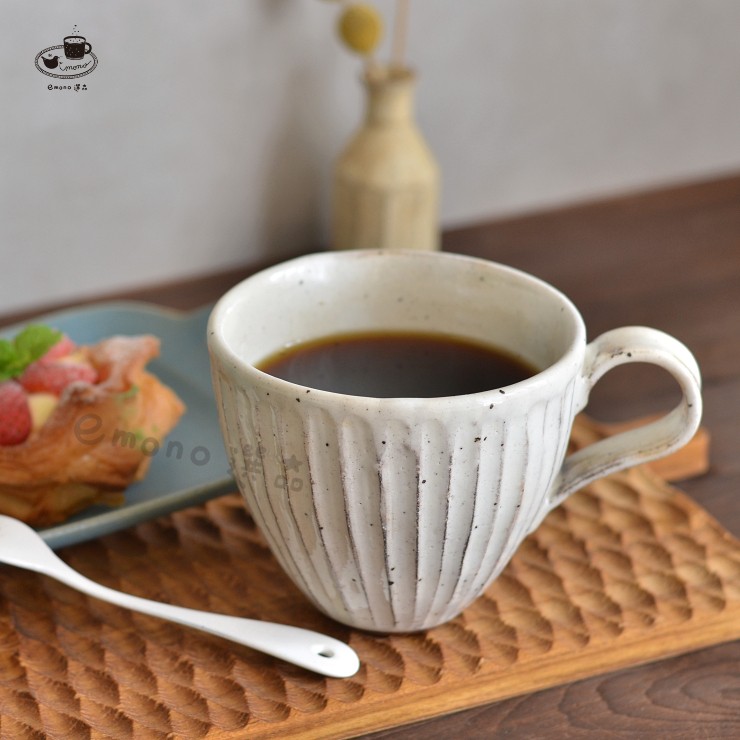 【emono選品】日本製  美濃燒 粉引手工刻紋 拿鐵馬克杯 咖啡杯 現貨