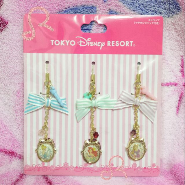 日本 東京迪士尼樂園 公主系列 小美人魚 灰姑娘 長髮公主 手機吊飾 耳機塞 小鏡子