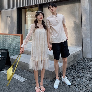 【COUPLE】不一樣的情侶裝💯💯2022法式初戀復古過膝超仙女網紗甜美連衣裙女