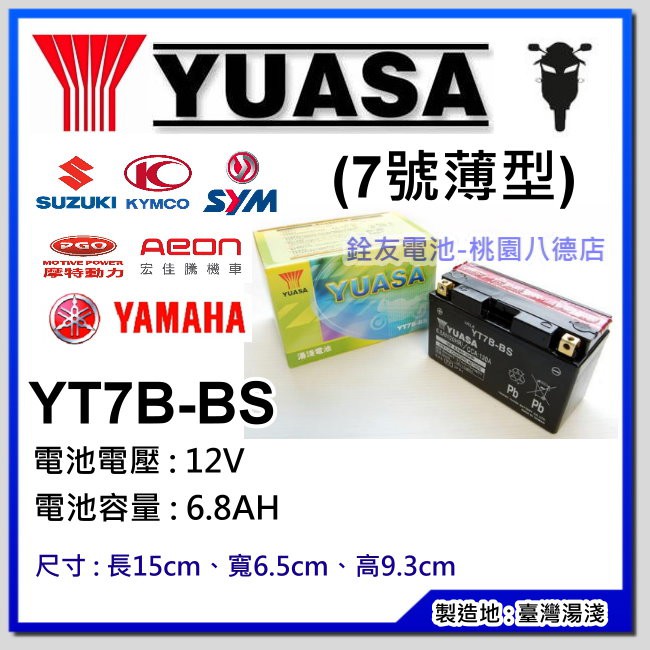 +桃園銓友電池- YUASA 湯淺電池 機車電池 機車電瓶 7號 (薄) YT7B-BS 新勁戰GTR專用