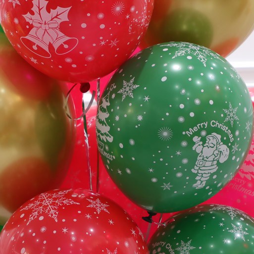 現貨 聖誕節 裝飾氣球 派對佈置 乳膠 氣球 印花圖案 聖誕老人 聖誕樹 鈴鐺 麋鹿 裝飾 五彩 現貨