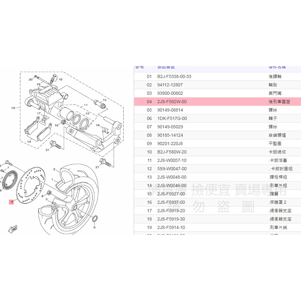 撿便宜料號 2JS-F582W-00  YAMAHA山葉原廠後剎車圓盤 BWS R　四 五代 新勁戰 125 煞車圓盤