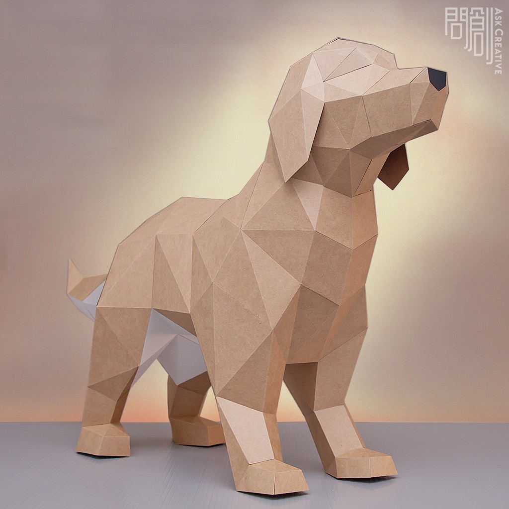 問創設計 DIY手作3D紙模型 禮物 擺飾 寵物 狗狗系列 - 暖心金毛黃金獵犬 (4色可選)