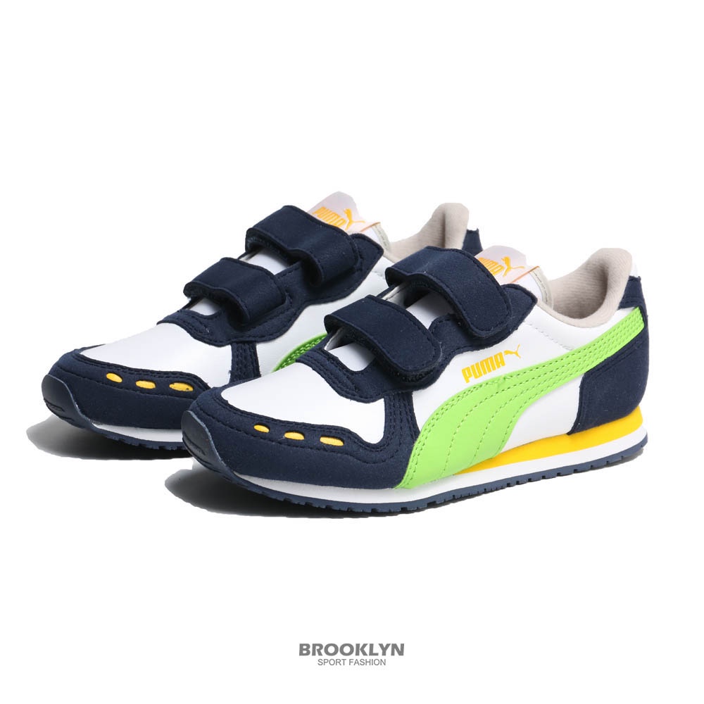 PUMA 童鞋 CABANA RACER SL V PS 白深藍綠黃 皮革 運動鞋 中童 (布魯克林) 36073292