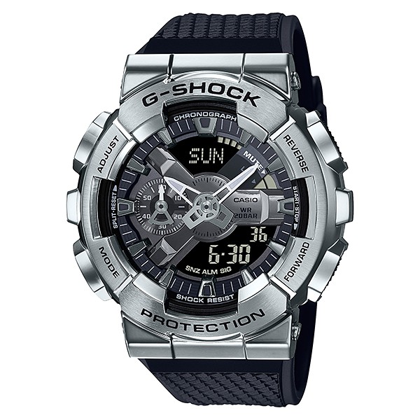 CASIO 卡西歐 G-SHOCK 重工業風金屬雙顯手錶 銀 GM-110-1A 台灣公司貨