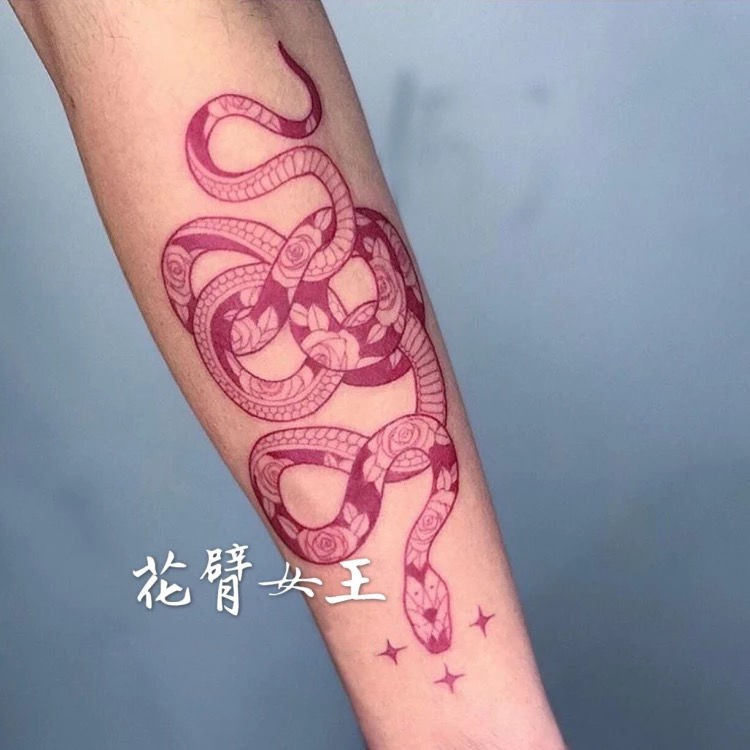 蛙蛙專屬台灣現貨 刺青貼紙花臂少女tattoo 手繪紅色線條蛇日系浮世繪暗黑手臂紋身貼 蝦皮購物