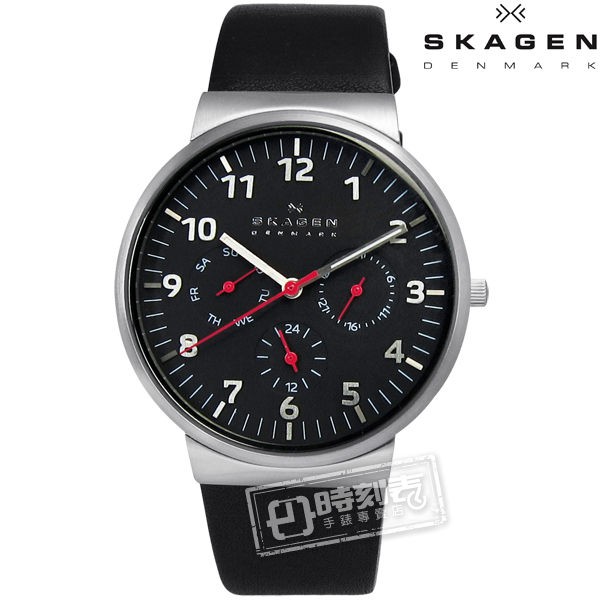 SKAGEN / SKW6100 / Ancher 簡約輕薄三環顯示皮革手錶 黑色 40mm