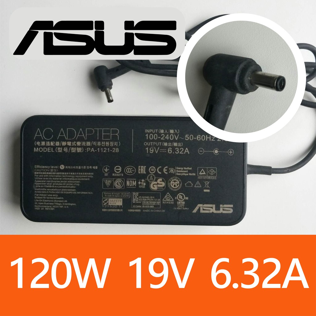 二手【ASUS華碩原廠變壓器 19V 6.32A 120W 】&lt;小黑頭帶針接頭4.5MM.內徑3.0MM&gt;筆電變壓器
