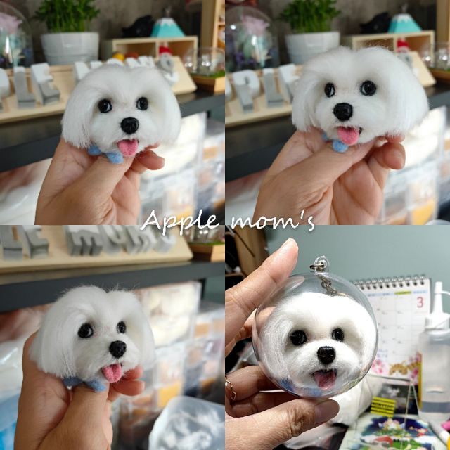 Apple Mom S 瑪爾濟斯純手工羊毛氈客訂q版擬真復刻狗狗頭鑰匙圈包包吊飾 蝦皮購物