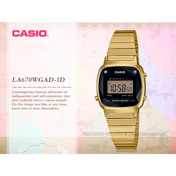 CASIO 卡西歐    LA670WGAD-1D  電子女錶 立體多面切割玻璃 LA670WGA 國隆手錶專賣店