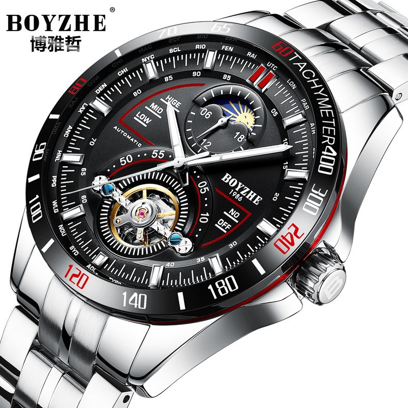BOYZHE WL019 手錶時尚商務 男士手錶 大日曆機械表陀飛輪手錶 帶禮盒 禮品 Men's Watch