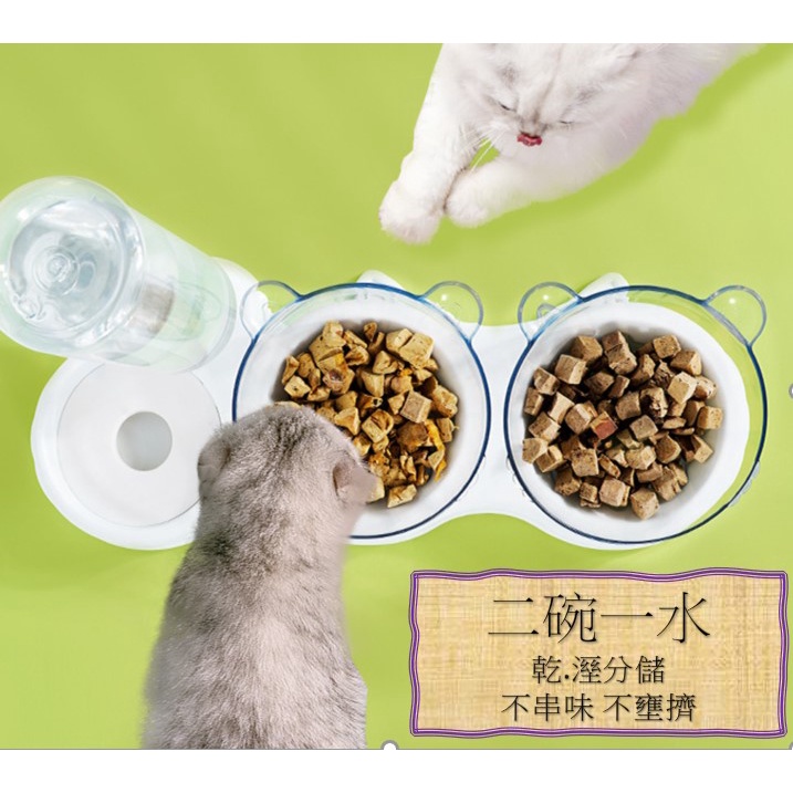 【二碗一水瓶】貓盆狗碗 毛小孩餵食器 飼料碗飲水器 乾溼糧分開糧盆 貓糧碗 寵物碗三碗自動蓄水