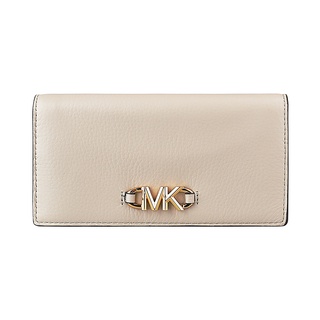 MICHAEL KORS IZZY金字LOGO荔枝紋小牛皮8卡扣式對折長夾(展示品/大/沙白)