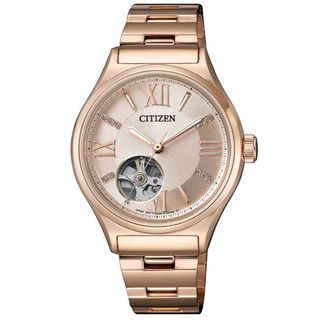 CITIZEN 星辰錶 PC1003-58X LADY系列 玫瑰金開芯時尚機械錶 /34mm