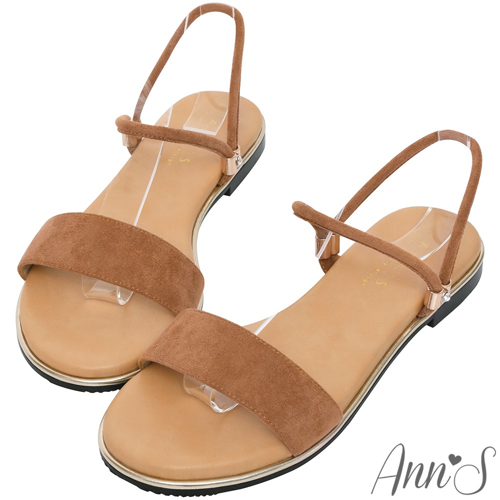 Ann’S放鬆機會-絨質小鑽扣可兩穿寬版平底涼鞋-棕