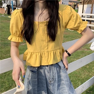 夏季法式泡泡袖襯衫女裝新款寬鬆短款設計感小眾白色襯衣