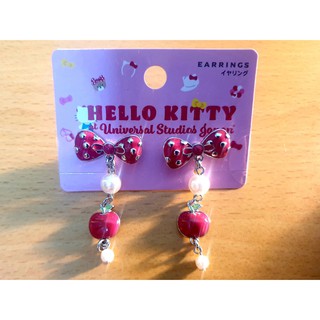 日本進口 環球影城 Hello Kitty 限定 珍珠蘋果 造型 夾式耳環