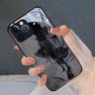 暗黑玫瑰iphone 18 17 16 15 14 Pro max手機殼新款14pro保護殼蘋果13全包玻璃12pro殼