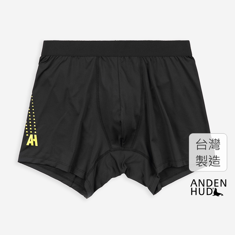 【Anden Hud】男款_吸濕排汗系列．長版腰帶平口內褲(黑-AH速度線) 台灣製