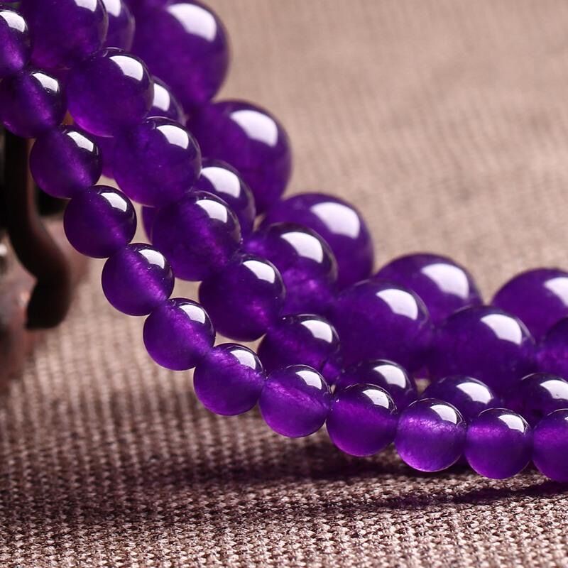 天然深紫玉髓散珠串珠像紫水晶DIY手工手鍊項鍊天然水晶半成品
