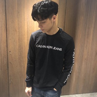 美國百分百【全新真品】Calvin Klein CK 長袖 T恤 T-shirt 男 logo 黑色 K235