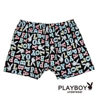 【PLAYBOY】男內褲 繽紛印花針織四角褲(單件-黑)-P111