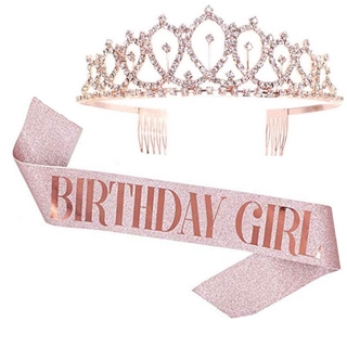 生日腰帶和皇冠生日女孩女王生日派對皇冠肩帶派對用品時尚裝飾