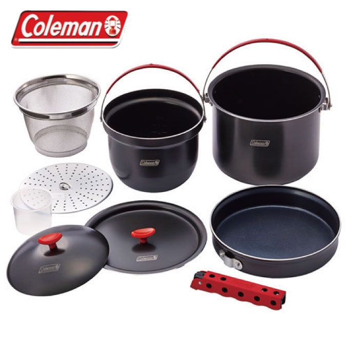 （現貨免運）美國代購Coleman CM-26764硬鋁鍋具組套鍋組硬鋁不沾鍋戶外炊事鍋露營萬用鍋野營Glamping