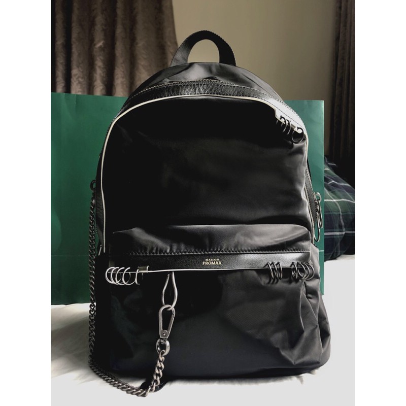 法國maison Promax 後背包黑色可裝筆電龐克風 蝦皮購物