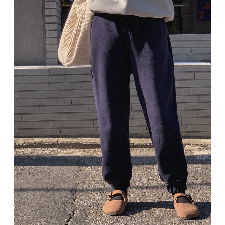 韓國代購KOREA_90 SHOP 法式優雅網拍CHERRYKOKO 素面抽繩鬆緊褲管束口刷毛口袋長褲