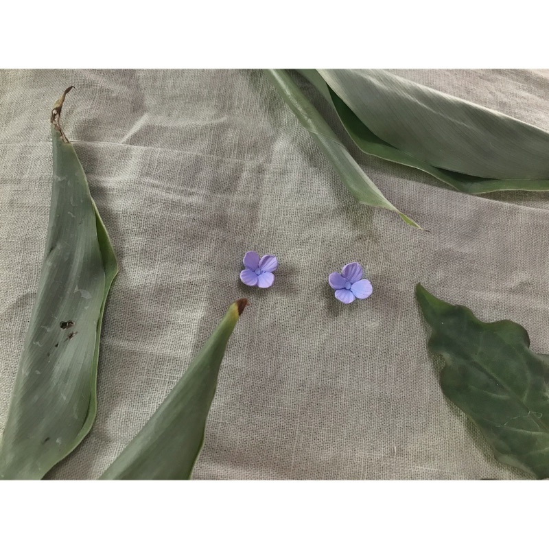 繡球花紫陽花淺紫藍單朵小朵耳釘耳針手工耳環 蝦皮購物